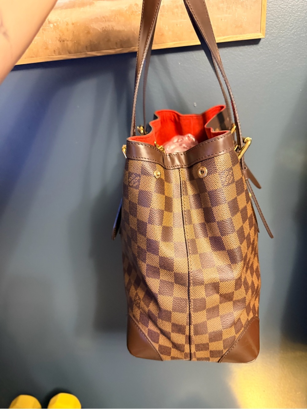 Vintage Louis Vuitton Brown Damier Ebene Hampstead MM Canvas Tote w/Gold Plaque - Picture 6 of 13